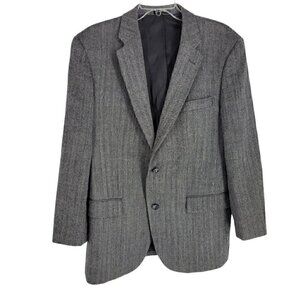 Joseph Feiss Men's Size 42 Two Button Blazer Gray Herringbone Luxury Wool